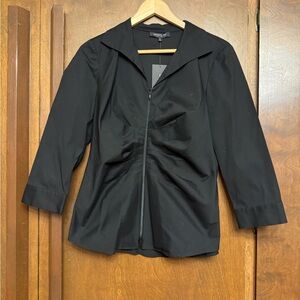 lafayette 148 Black Cotton Blend Sleeveless 3/4 Sleeve Top NWT 8 Zipper Pleated